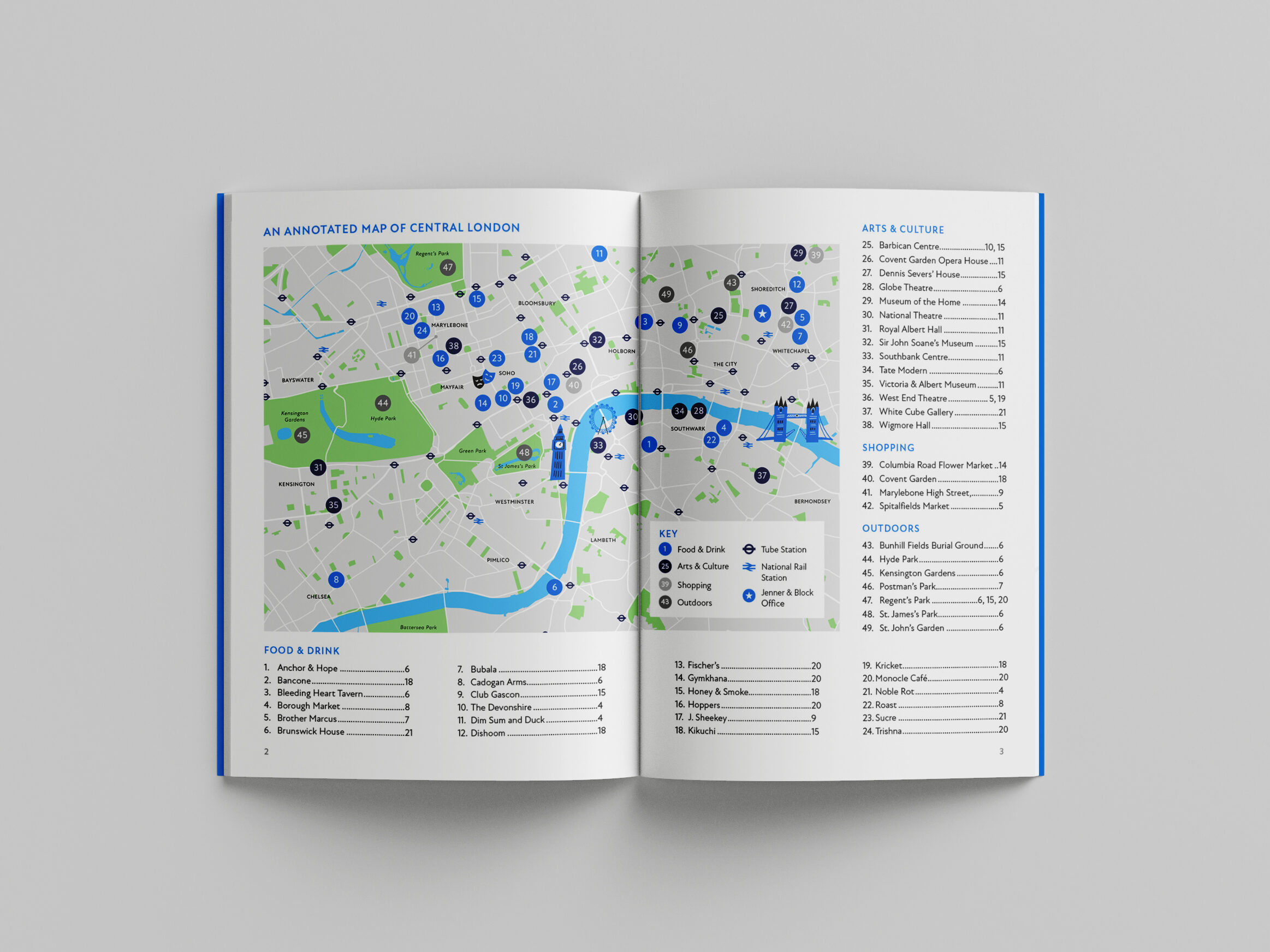 An annotated Map of Central London, as featured in the Jenner & Block Guide to London